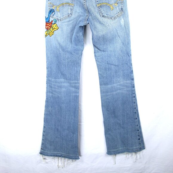 Miss Me Women's Sz 27 Embroidered JP4034D Angelina Straight Flared Raw Hem Jeans - Picture 12 of 13